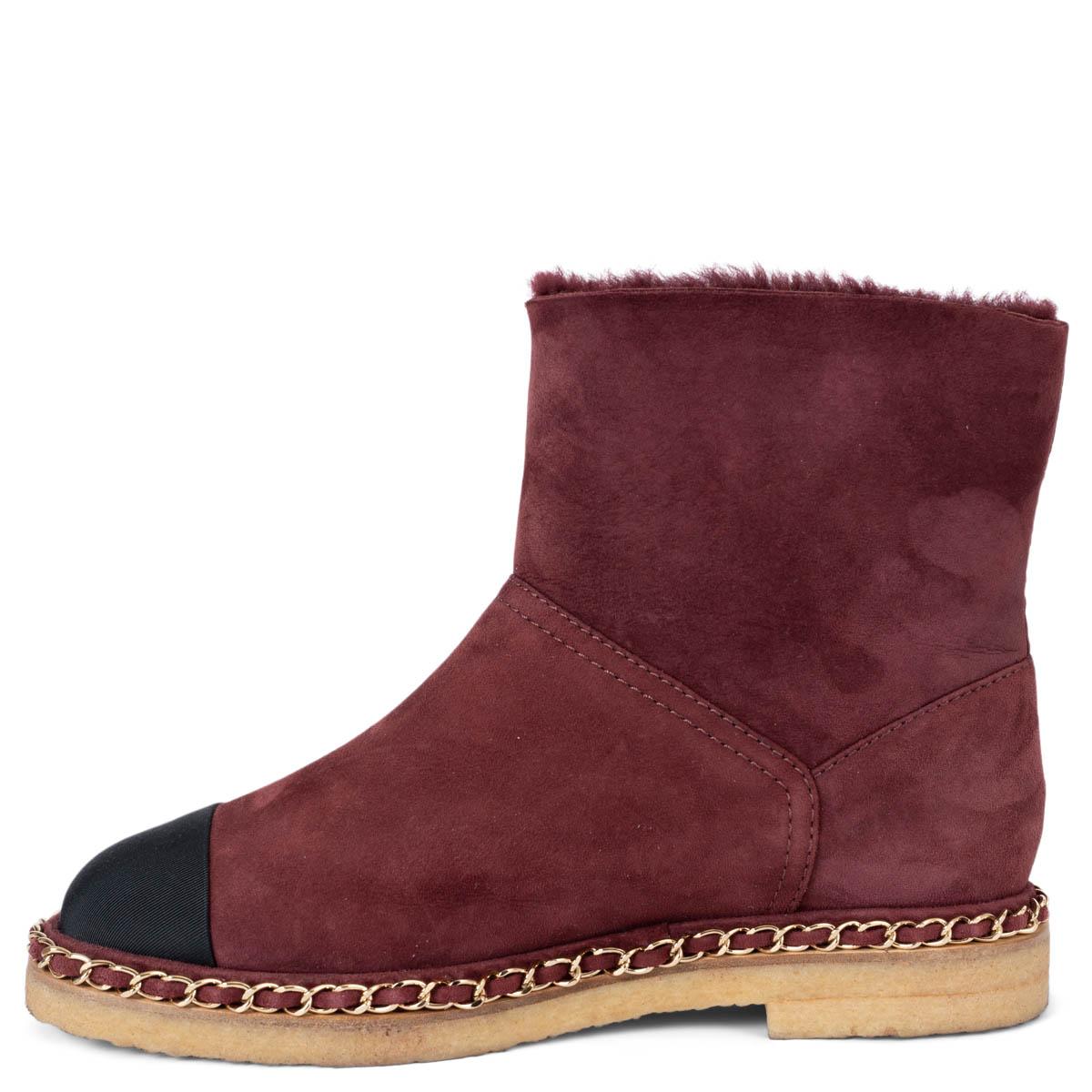 Women's CHANEL burgundy suede 2019 19B SHEARLING LINED Boots Shoes 37 For Sale