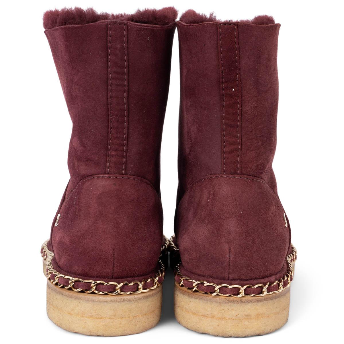 CHANEL burgundy suede 2019 19B SHEARLING LINED Boots Shoes 37 For Sale 1