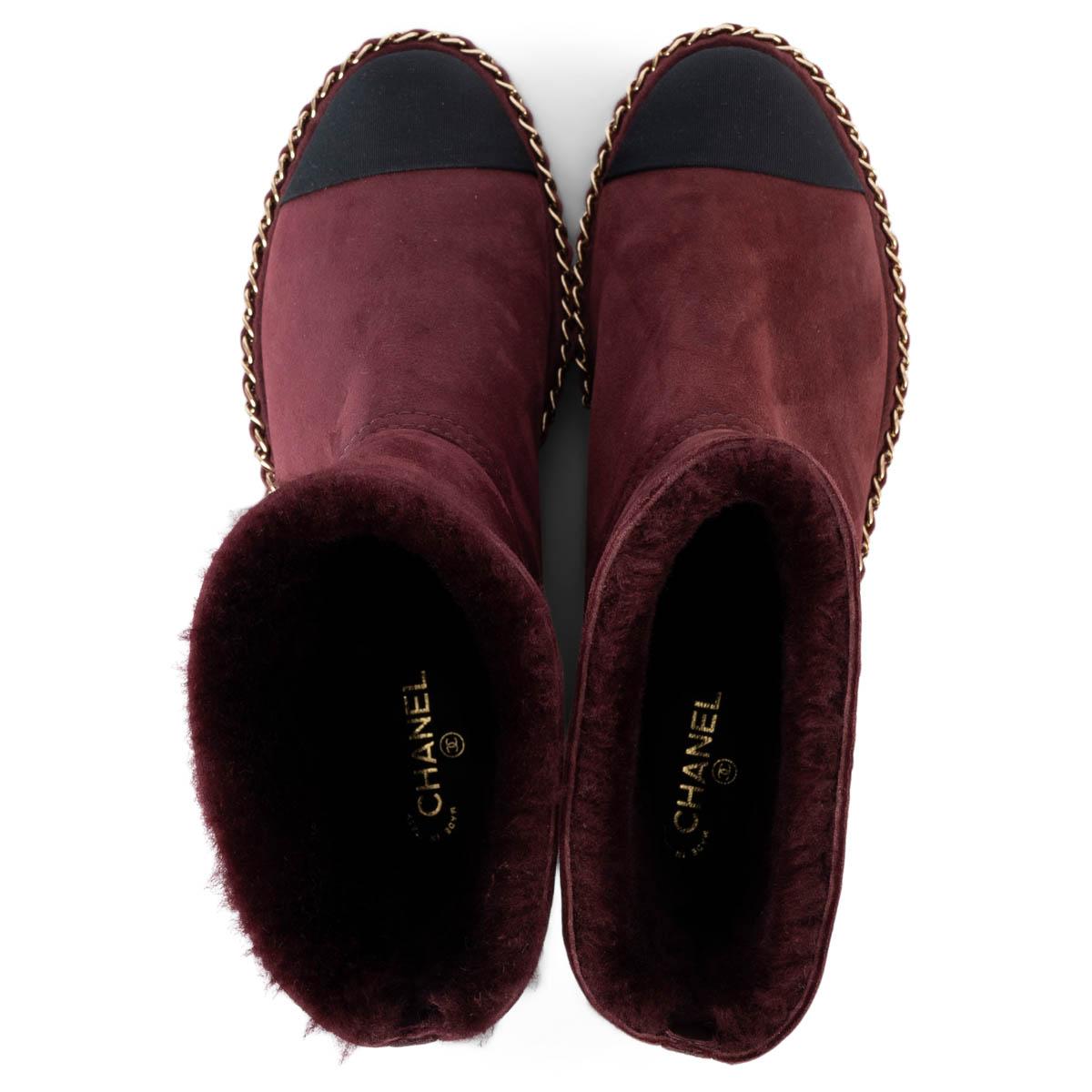 CHANEL burgundy suede 2019 19B SHEARLING LINED Boots Shoes 37 For Sale 2
