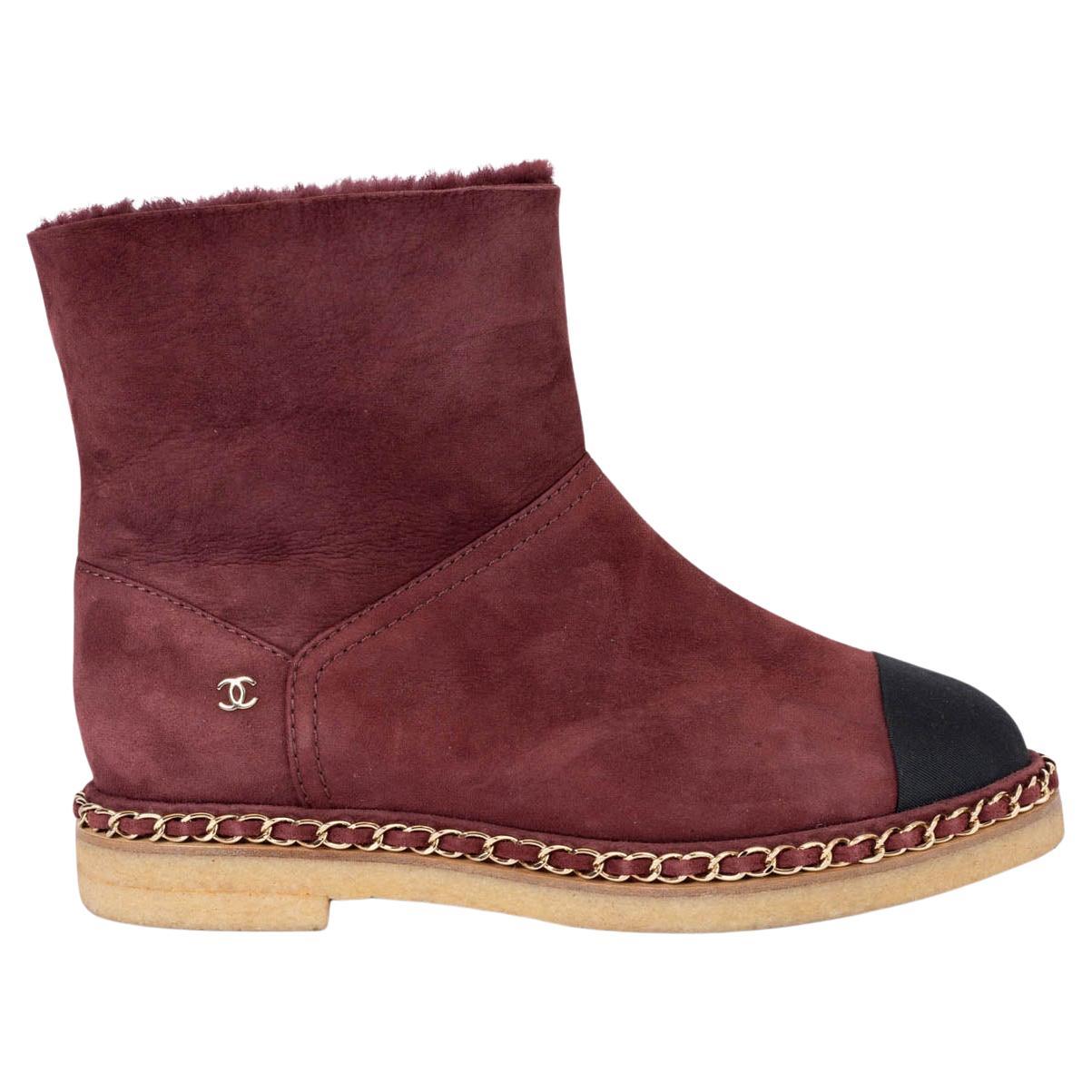 CHANEL burgundy suede 2019 19B SHEARLING LINED Boots Shoes 37 For Sale