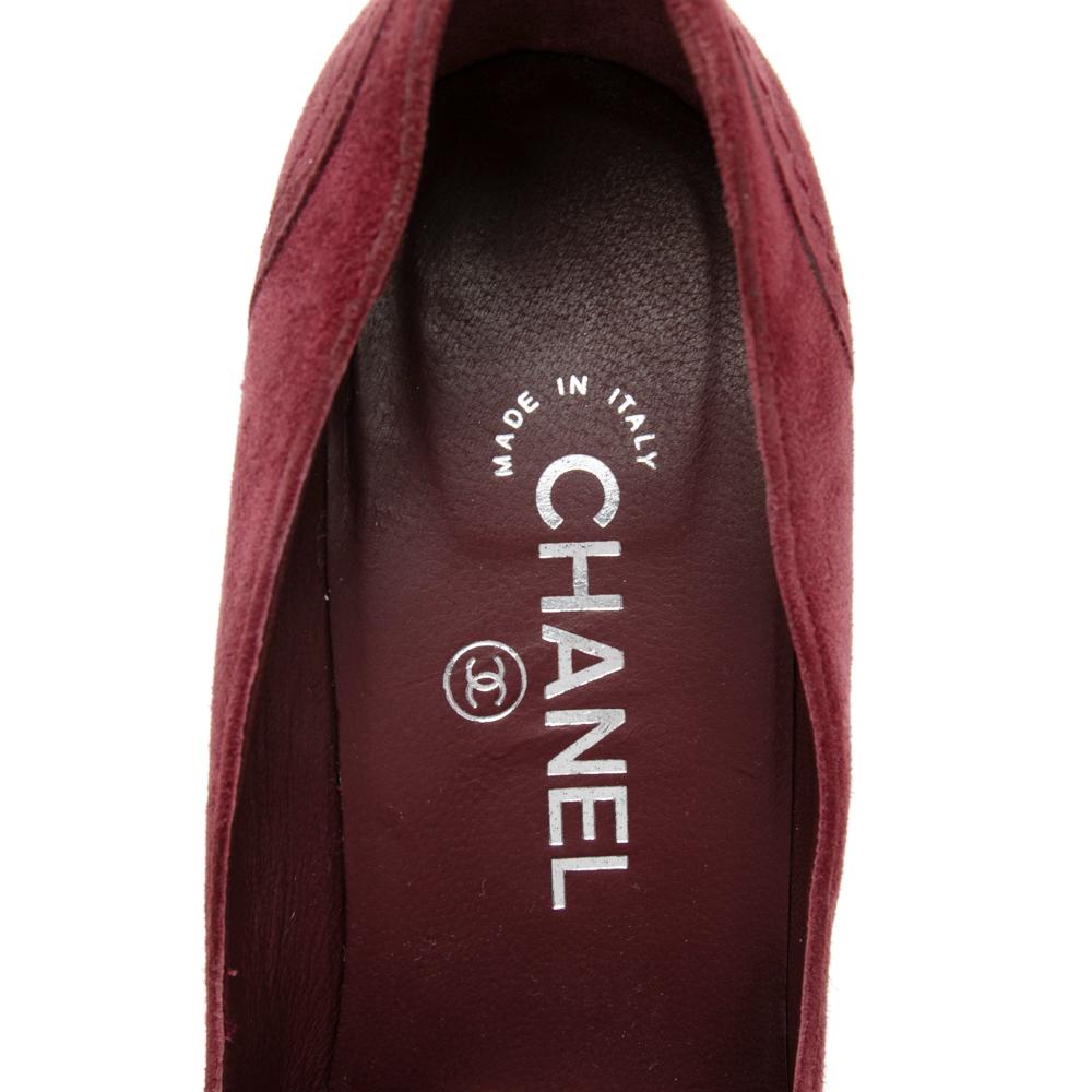 Chanel Burgundy Suede And Black Leather Cap Toe Wedge Pumps Size 38 2