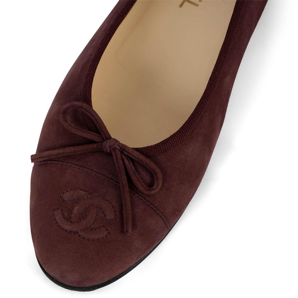 CHANEL burgundy suede CLASSIC Ballet Flats Shoes 39.5 fit 39 For Sale 3