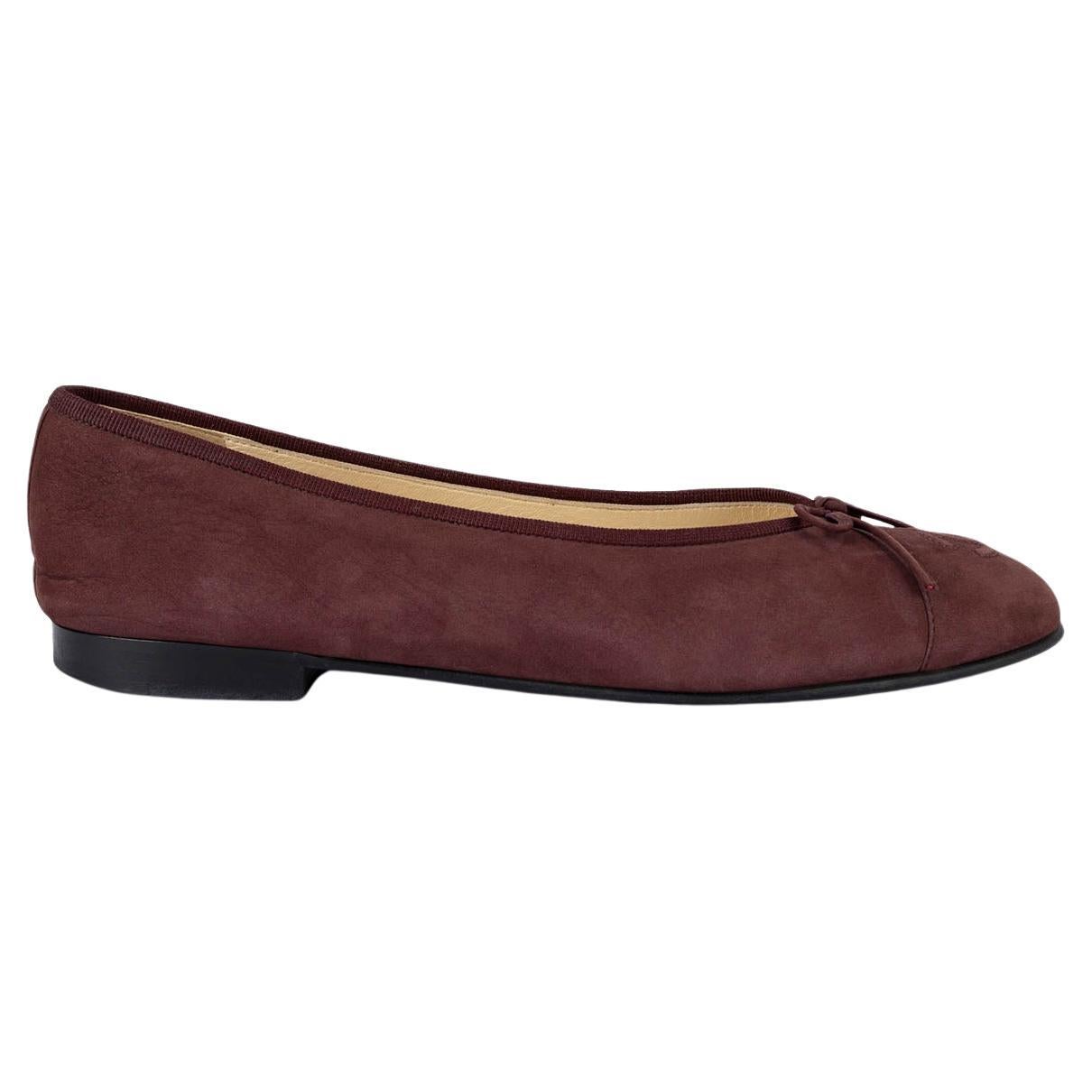 CHANEL burgundy suede CLASSIC Ballet Flats Shoes 39.5 fit 39 For Sale