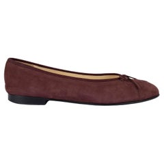 Used CHANEL burgundy suede CLASSIC Ballet Flats Shoes 39.5 fit 39