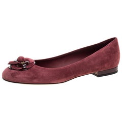 Chanel Burgundy Suede Leather Camellia CC Ballet Flats Size 41