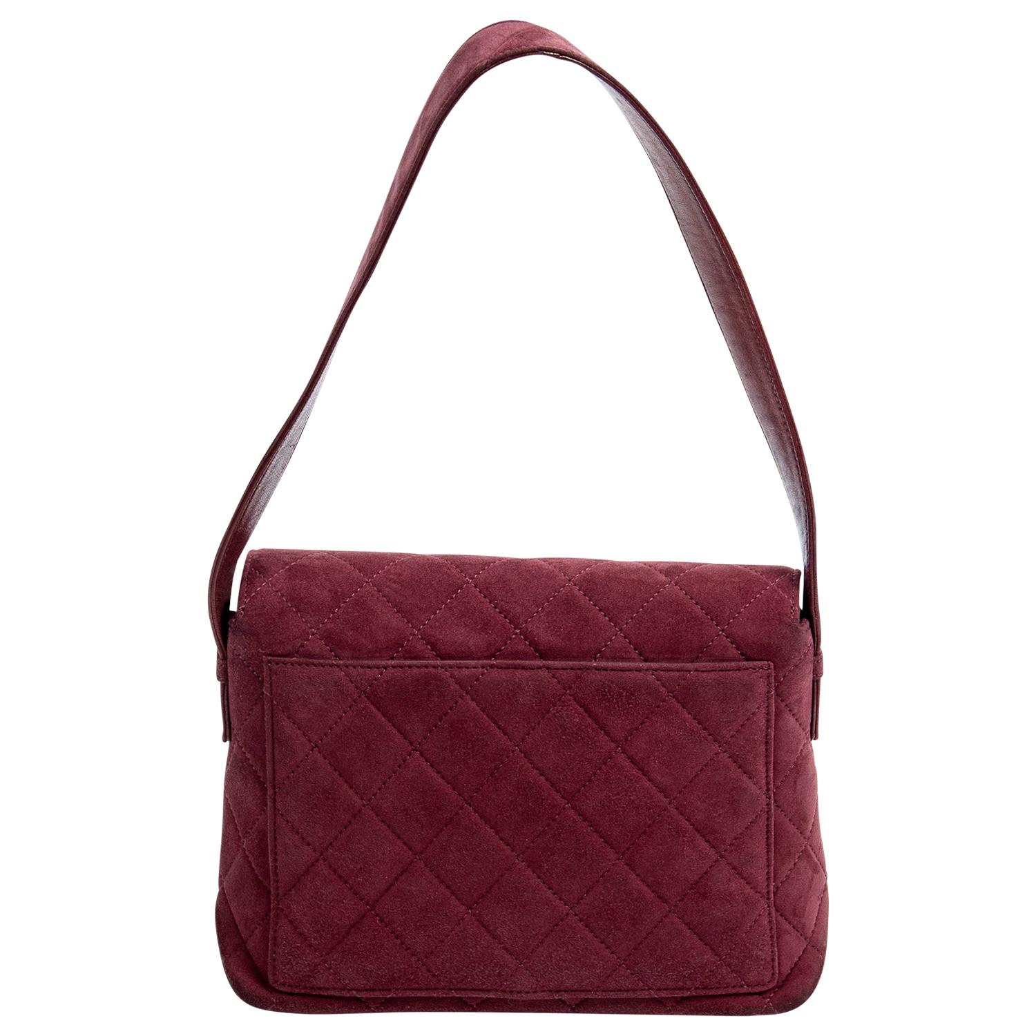 Women's or Men's Chanel Burgundy Suede Logo Quilted Flap Bag For Sale