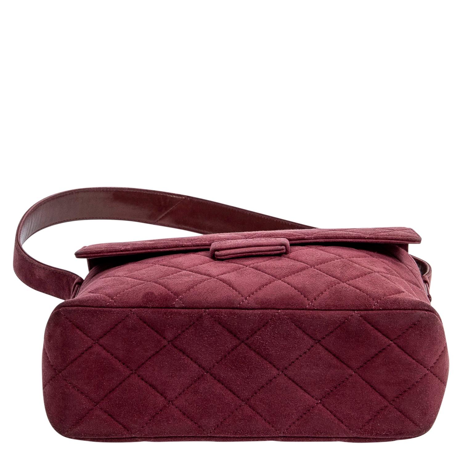 Chanel Burgundy Suede Logo Quilted Flap Bag For Sale 1