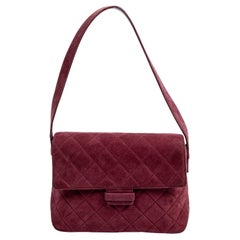 Chanel Burgundy Suede Logo Quilted Flap Bag