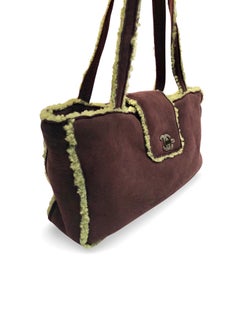 Chanel Burgundy  Suede Shearling Trim CC Turnlock Shoulder Handbag