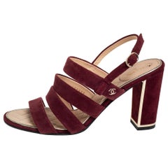 Chanel Burgundy Suede Strappy Sandals Size 39.5