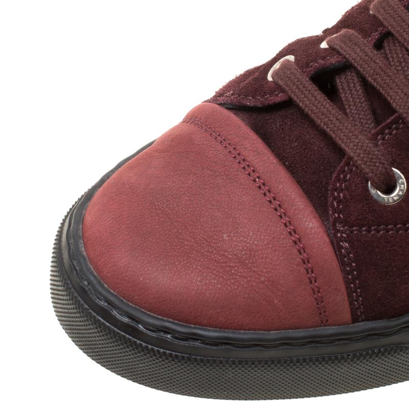 Chanel Burgundy Suede With Wool Trim CC High Top Sneakers Size 38 In Good Condition In Dubai, Al Qouz 2