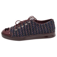 Chanel Burgundy Tweed and Leather CC Cap Low Top Sneakers Size 38