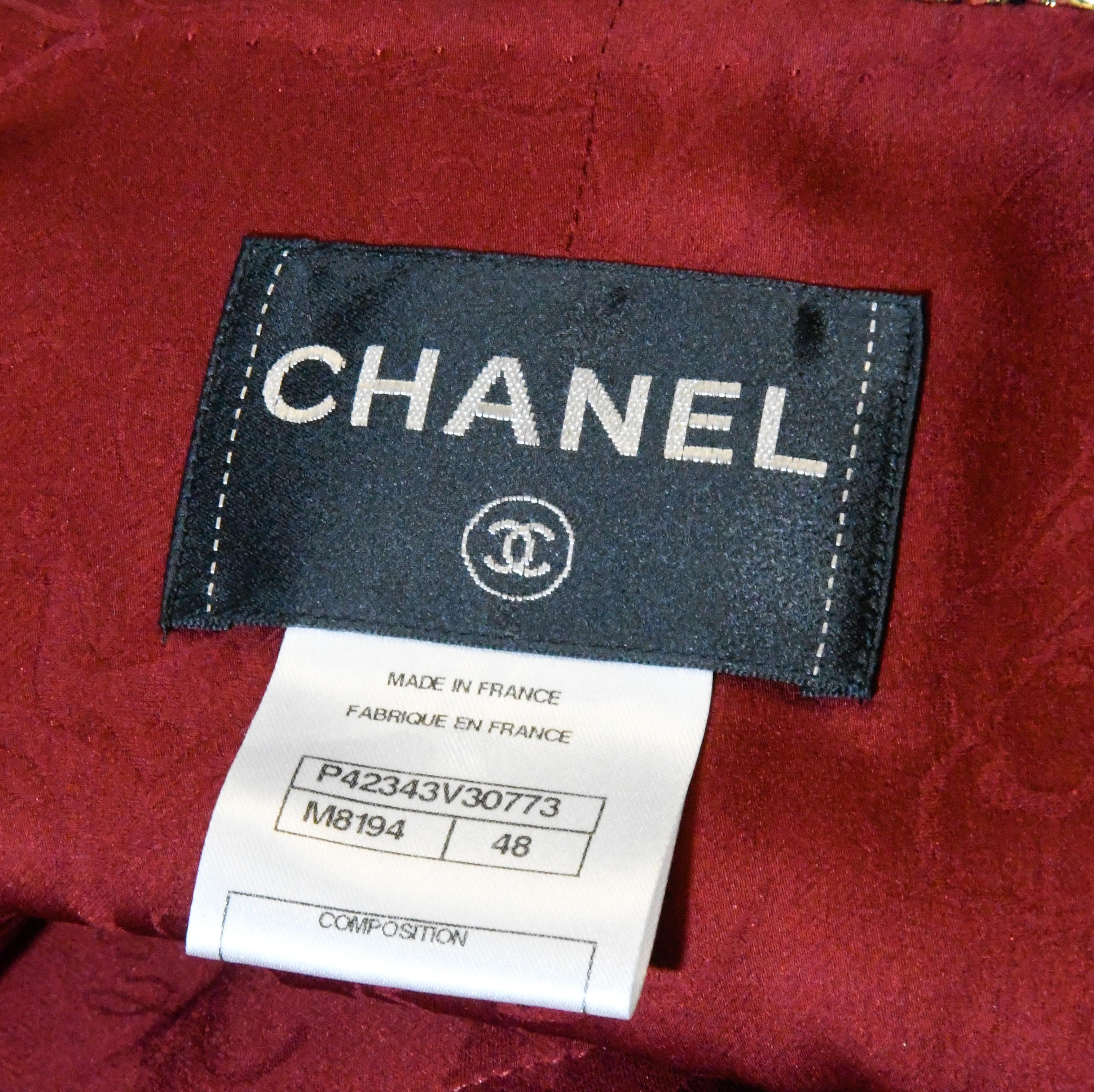Chanel Burgundy Tweed Jacket With Black & Gold Lurex Thread Trim 1
