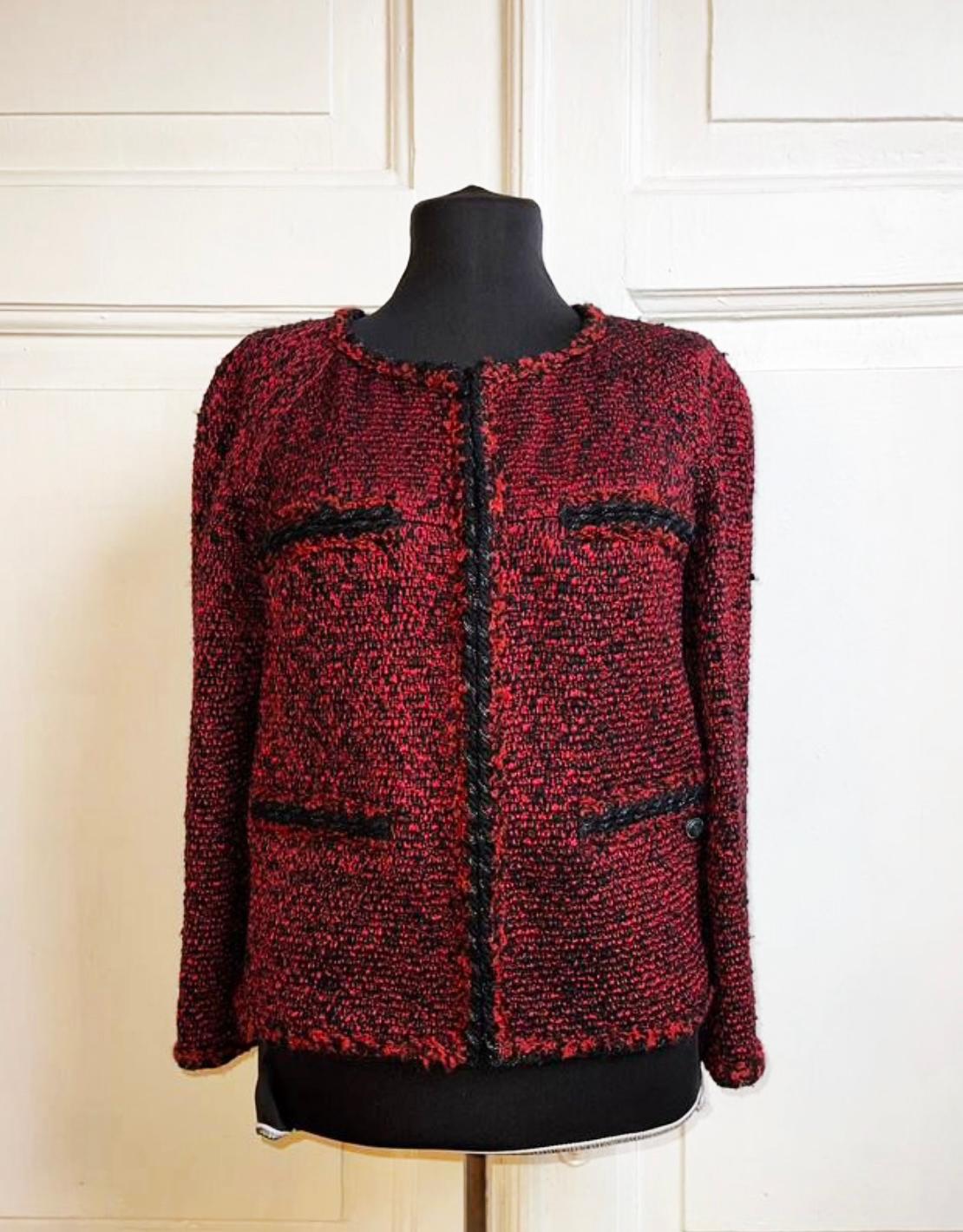  Veste de défilé Chanel en tweed bourgogne 44 FR Unisexe 