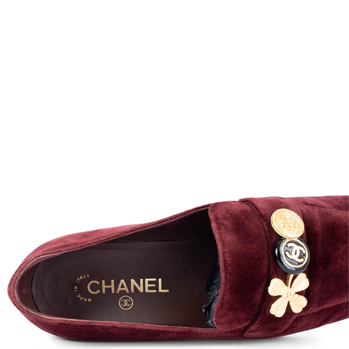 CHANEL burgundy velvet 2019 19B LUCKY CHARM Loafers Shoes 39 fit 38.5 4