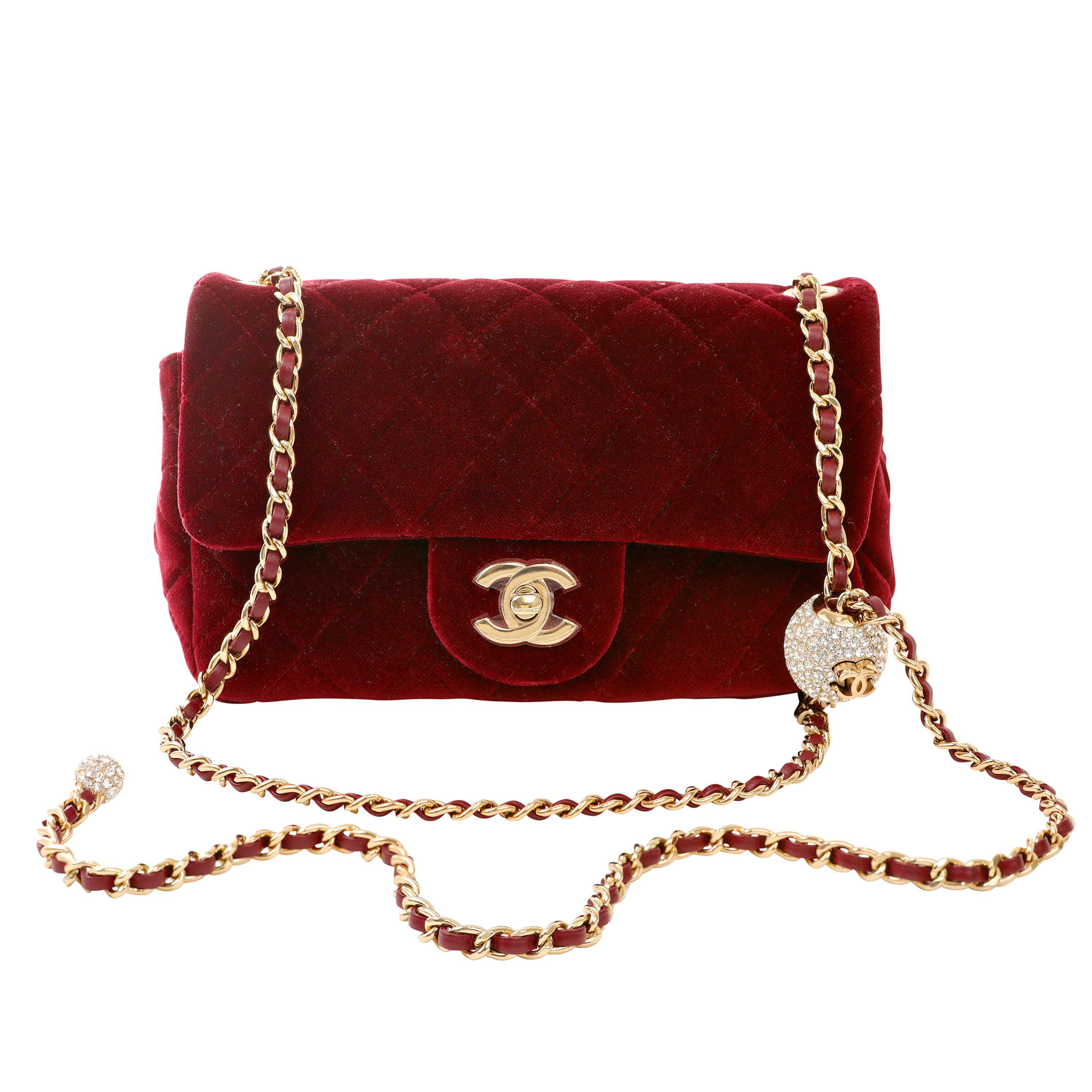 Women's Chanel Burgundy Velvet Pearl Crush Mini Flap Bag with Gold Hardware