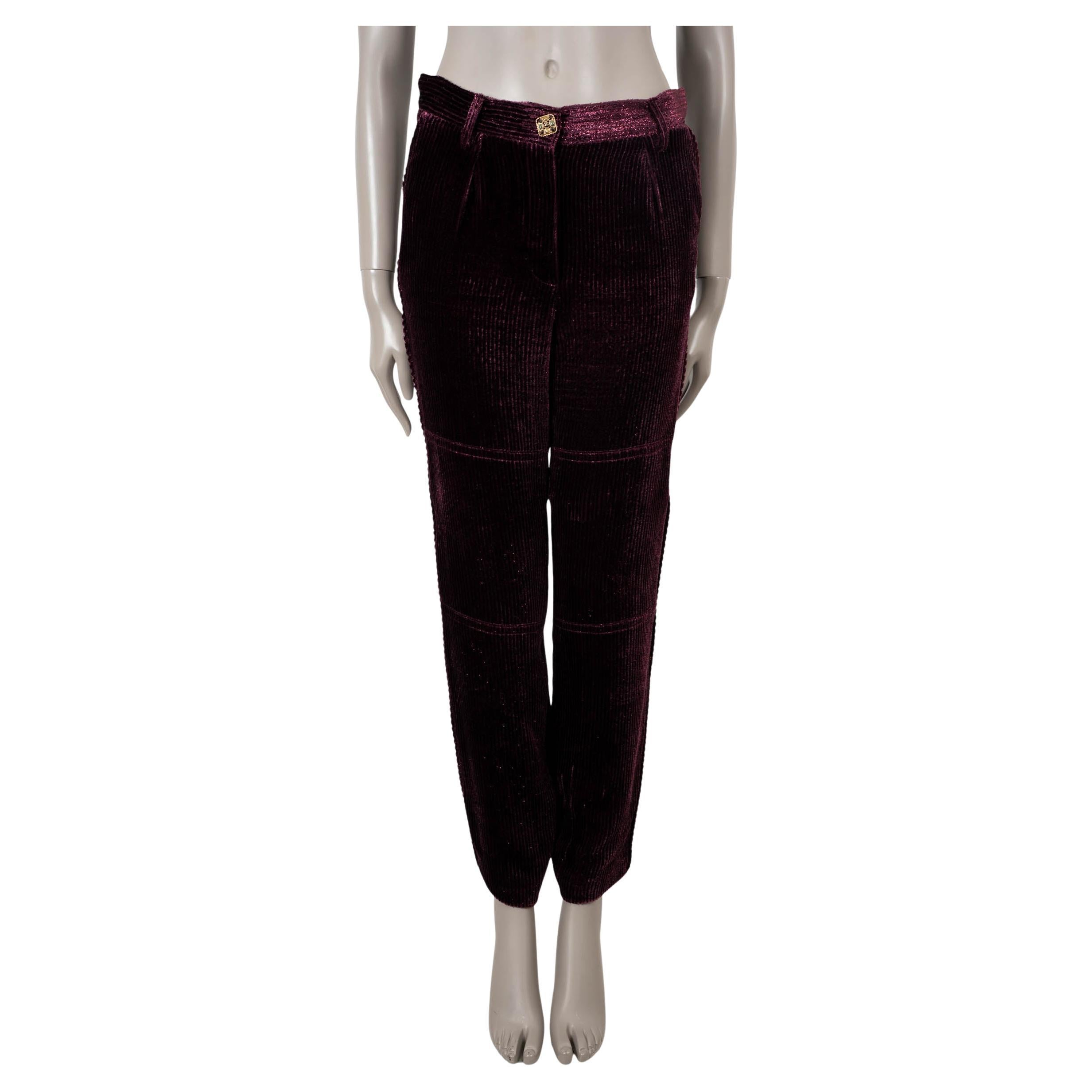 CHANEL burgundy viscose 11A BYZANCE CORDUROY Pants 38 S For Sale