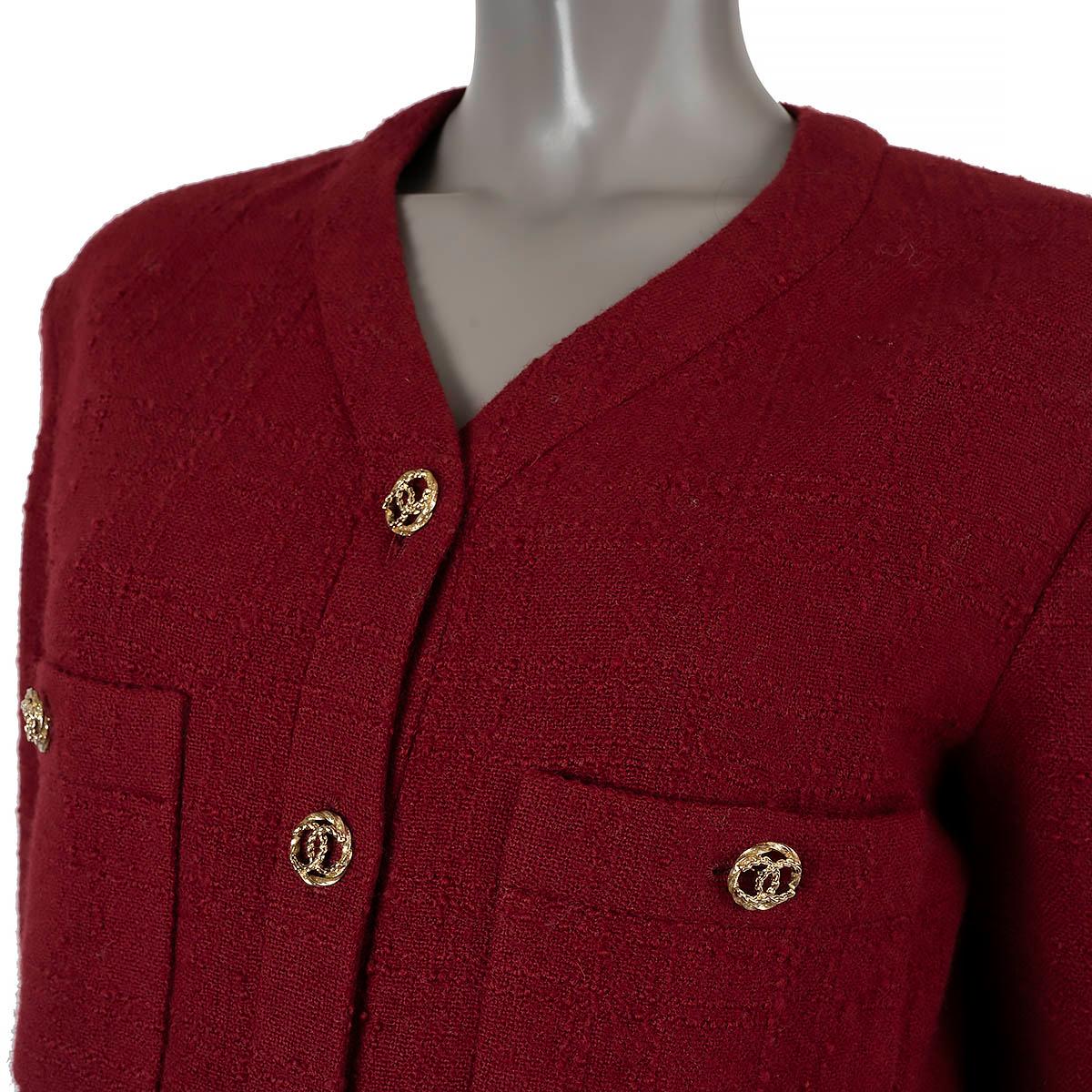 CHANEL burgundy wool 2023 23B FOUR POCKET TWEED Jacket 36 XS For Sale 2
