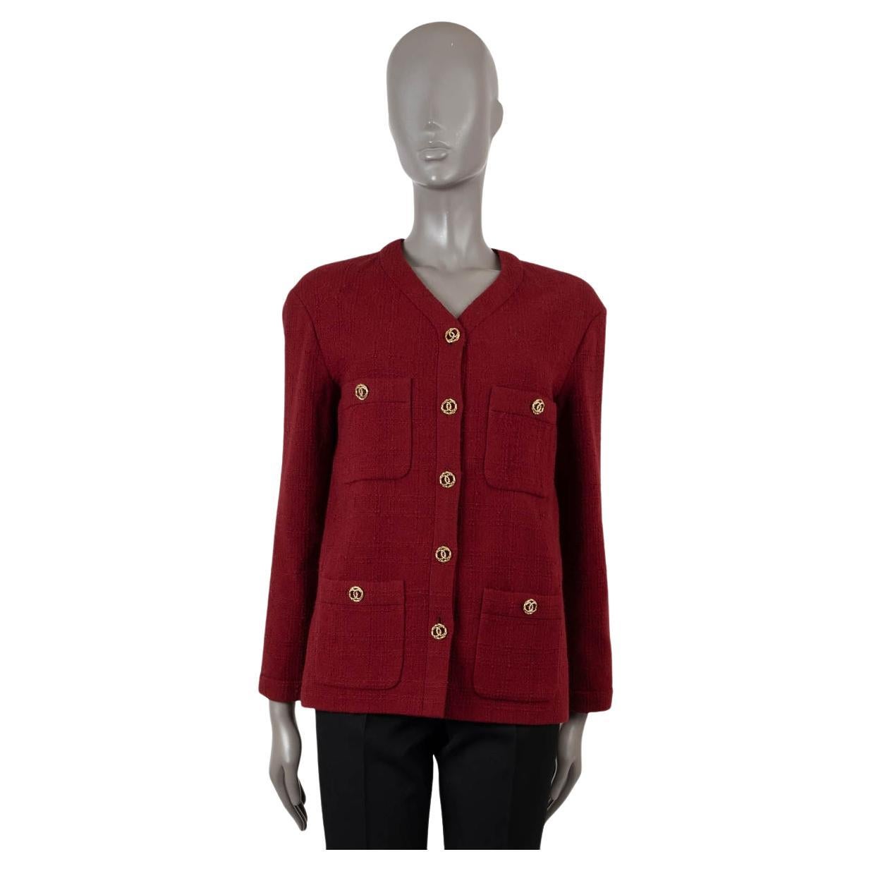 CHANEL burgundy wool 2023 23B FOUR POCKET TWEED Jacket 36 XS For Sale