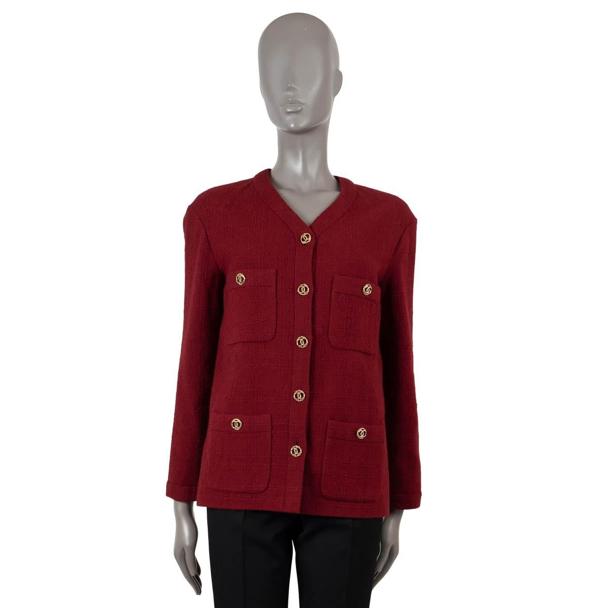 Red CHANEL burgundy wool 2023 23B FOUR POCKET TWEED Jacket 38 S