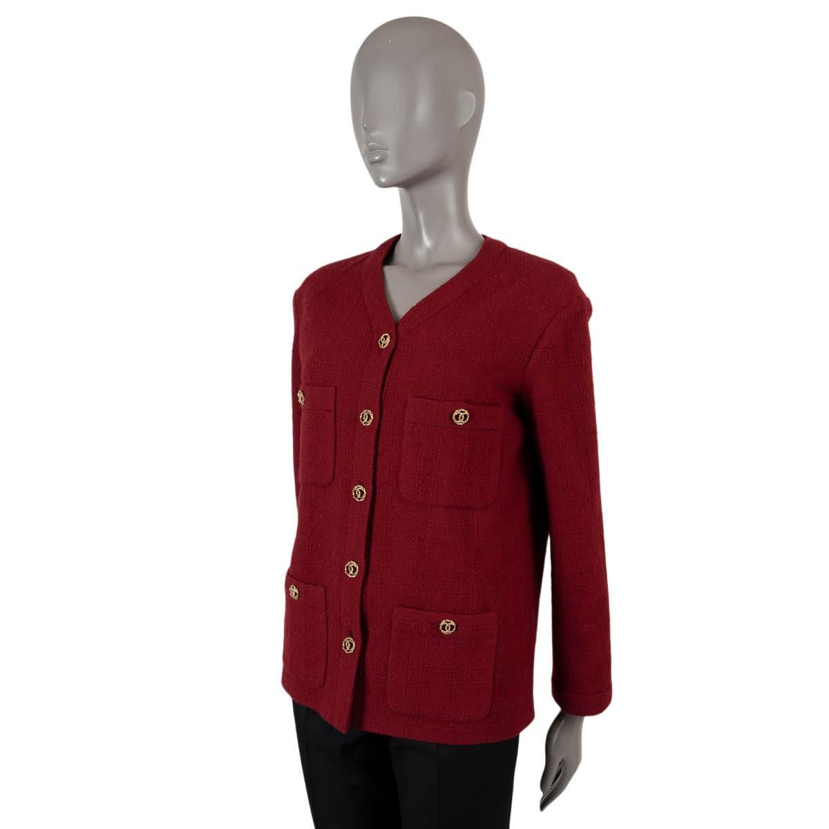 Women's CHANEL burgundy wool 2023 23B FOUR POCKET TWEED Jacket 38 S