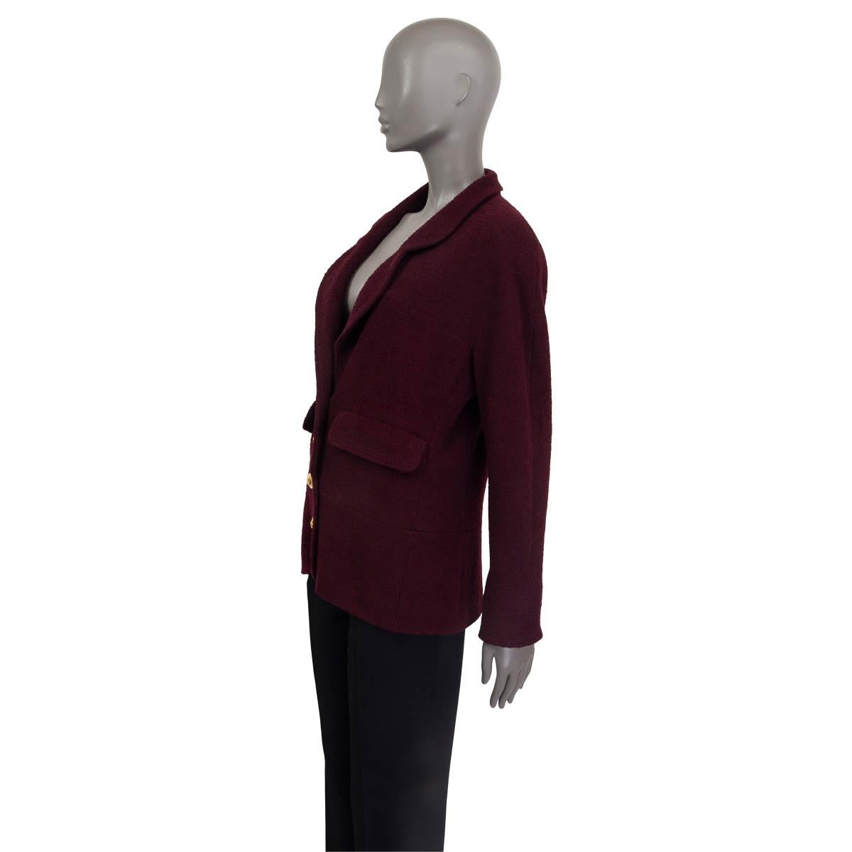 Black CHANEL burgundy wool blend VINTAGE TWEED Blazer Jacket M