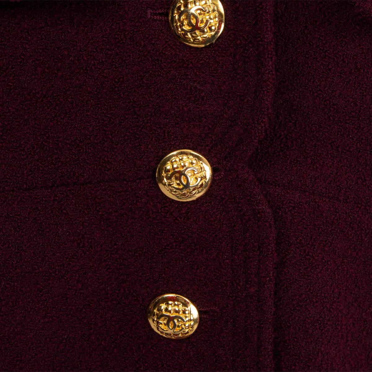 CHANEL burgundy wool blend VINTAGE TWEED Blazer Jacket M 1