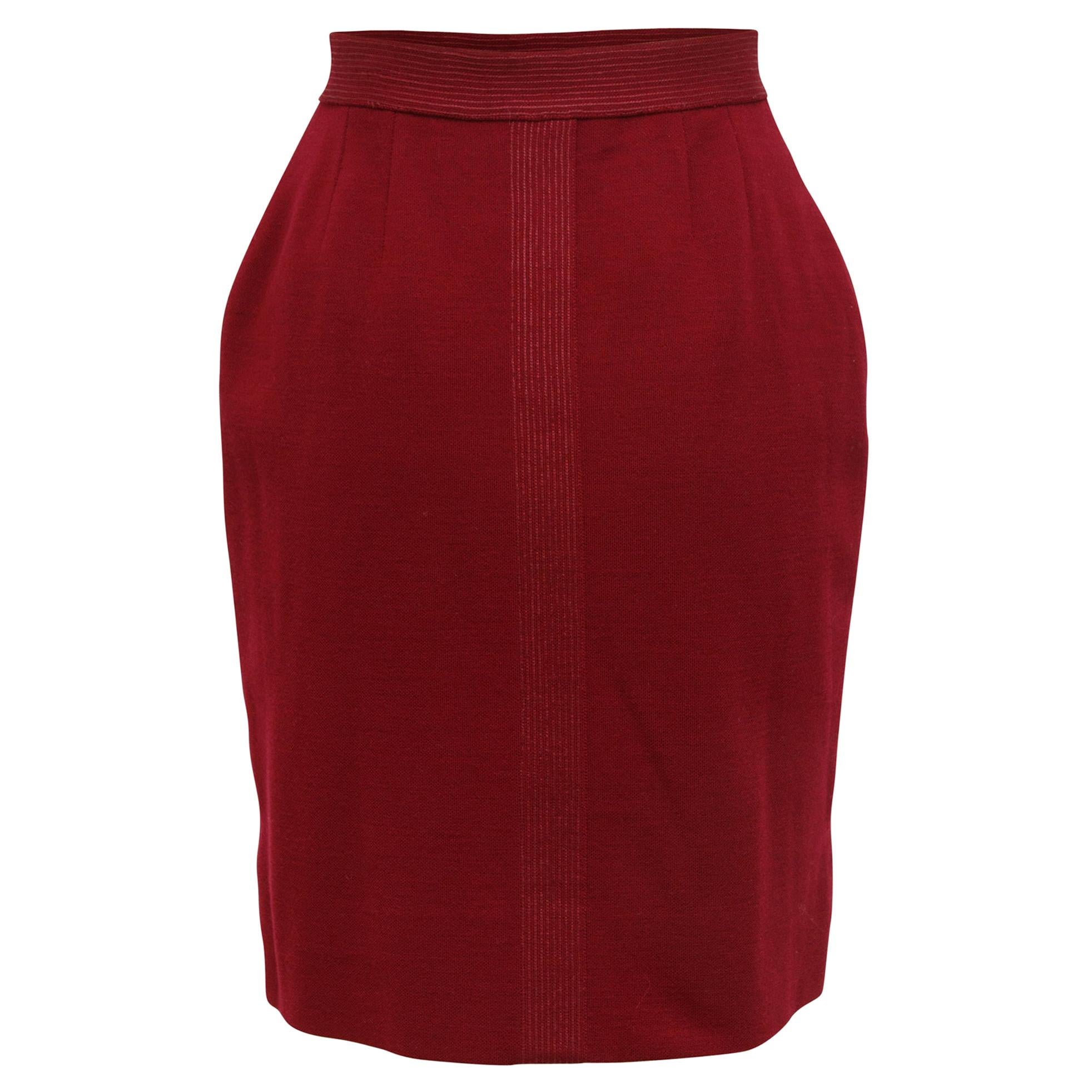 Chanel Burgundy Wool Knee-Length Skirt