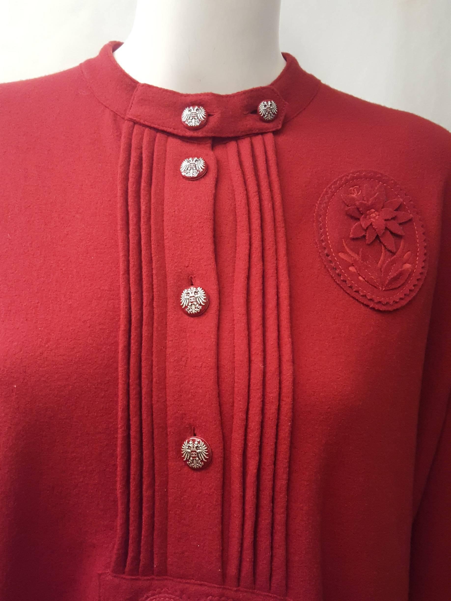 Red Chanel Burgundy Wool Long Sleeve Pullover Blouse w/Buttons For Sale