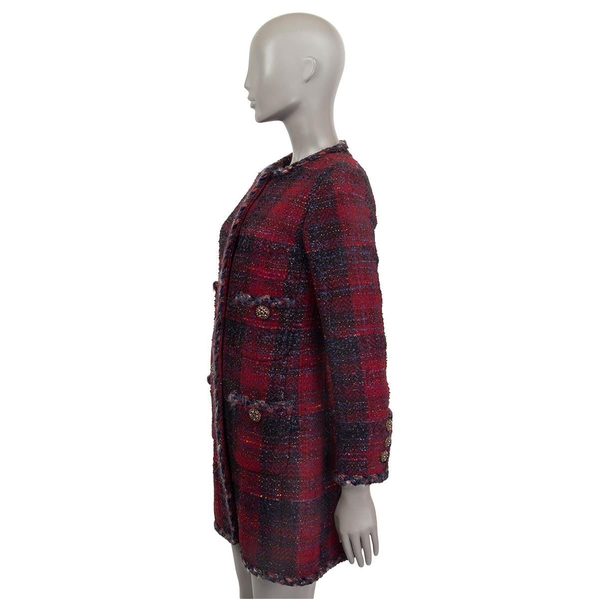 Women's CHANEL burgundy wool PLAID TWEED 13A ENDINBOURGH Coat Jacket 34 XXS