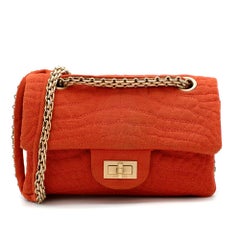 Chanel Burnt Orange Croc Embroidered Jersey Reissue 2.55 224 Bag
