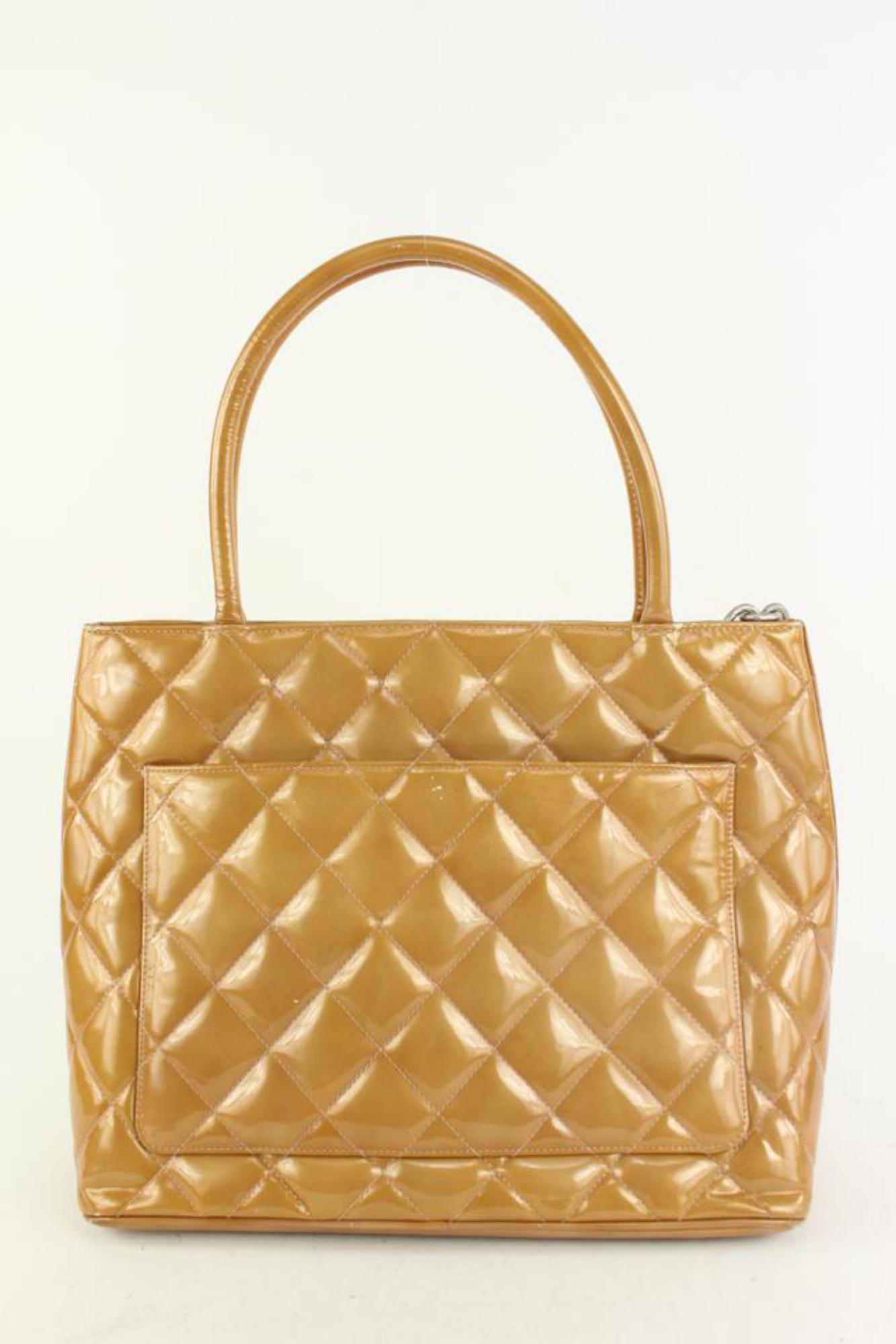 Women's Chanel Burnt Orange Quilted Patent Medallion Tote Bag 119c41