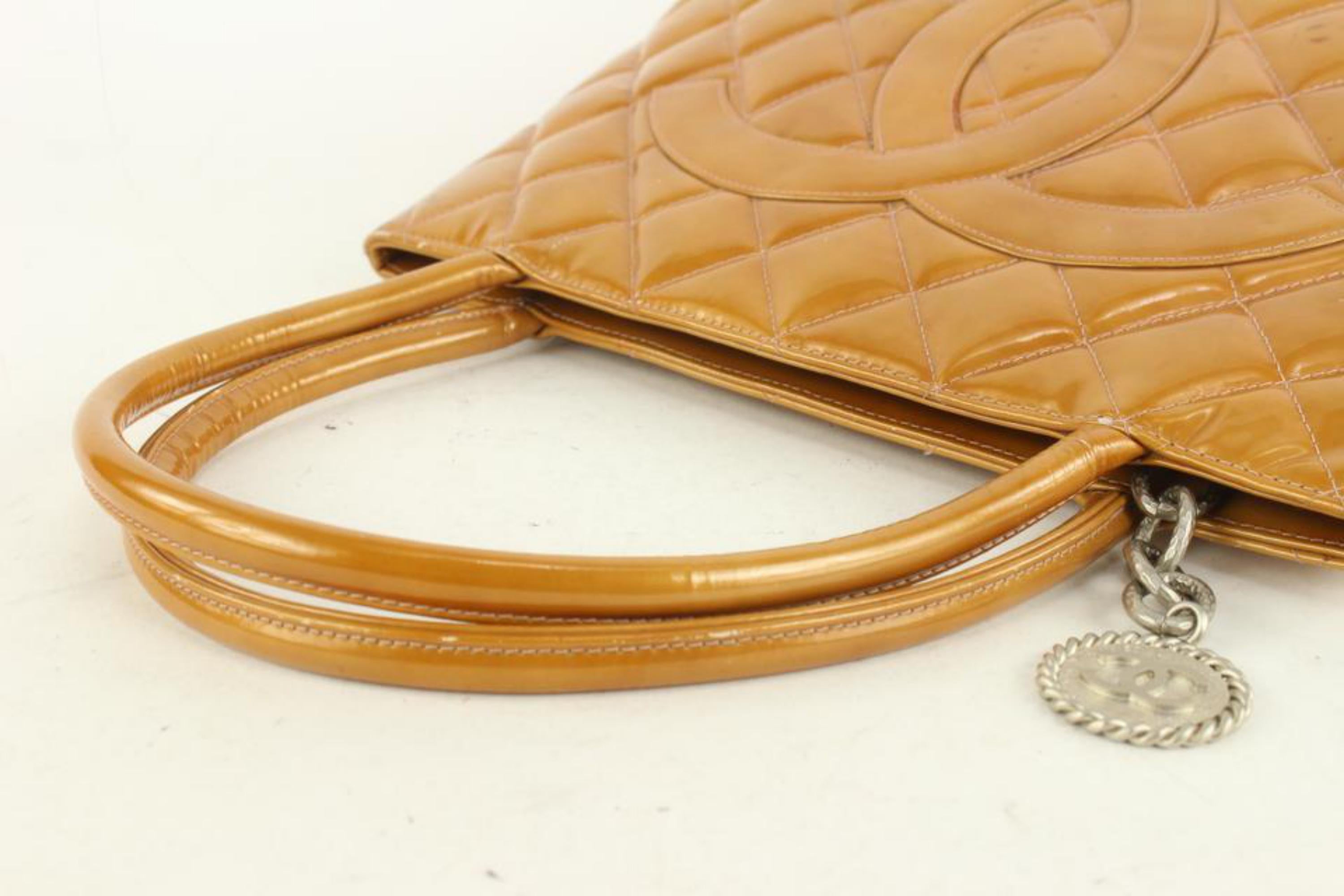 Chanel Burnt Orange Quilted Patent Medallion Tote Bag 119c41 1