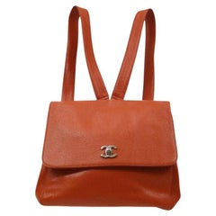 CHANEL Burnt Orange Red Caviar Leather Silver Hardware Carryall Backpack Bag