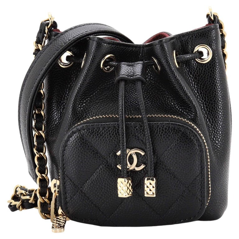 Chanel Business Affinity Drawstring Bucket Bag Quilted Caviar Mini