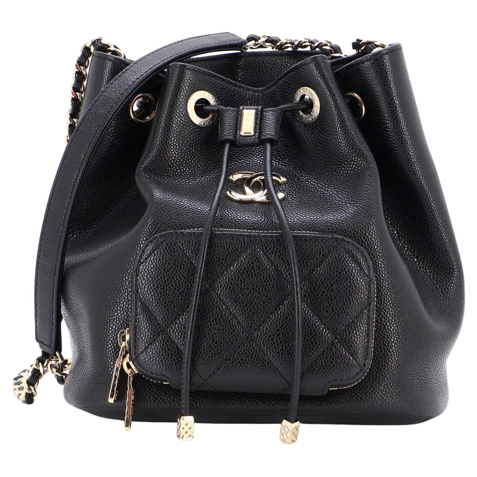 Chanel Business Affinity Drawstring Bucket Bag Quilted Caviar Small