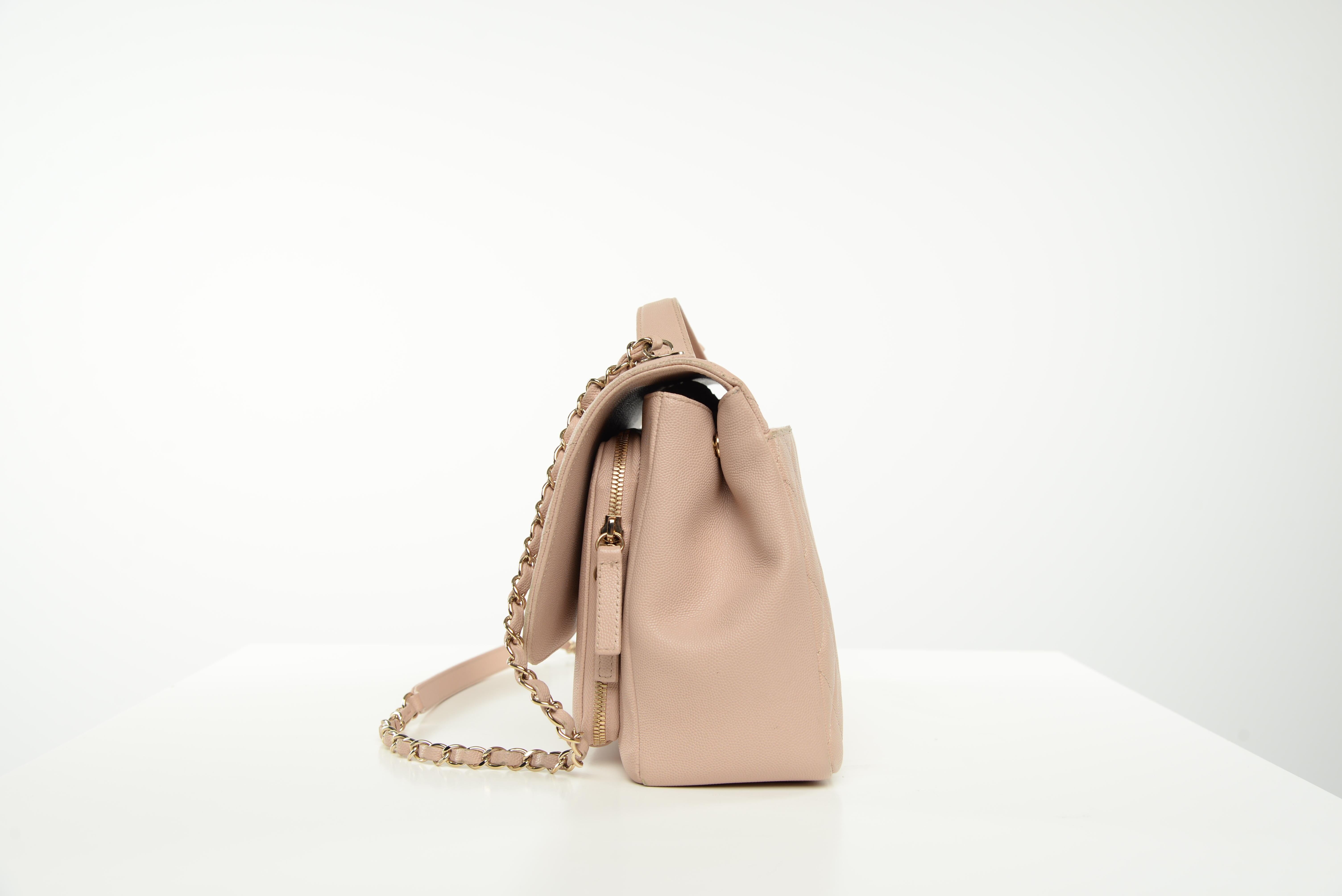 Beige Chanel Business Affinity Flap Bag Light Pink Caviar Large