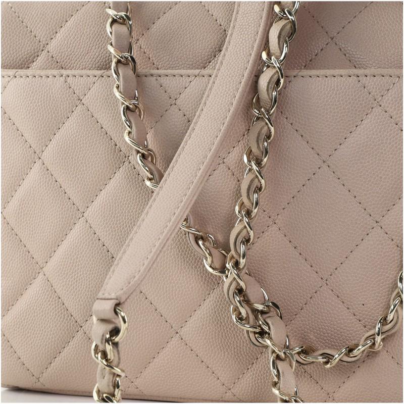 Beige Chanel Business Affinity Flap Bag Quilted Caviar Small