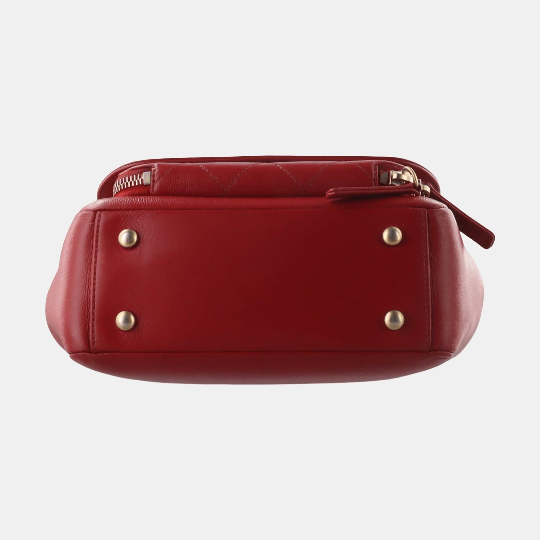 Women's Chanel Business Affinity Medium Red Caviar Leather Top Handle Crossbody Bag