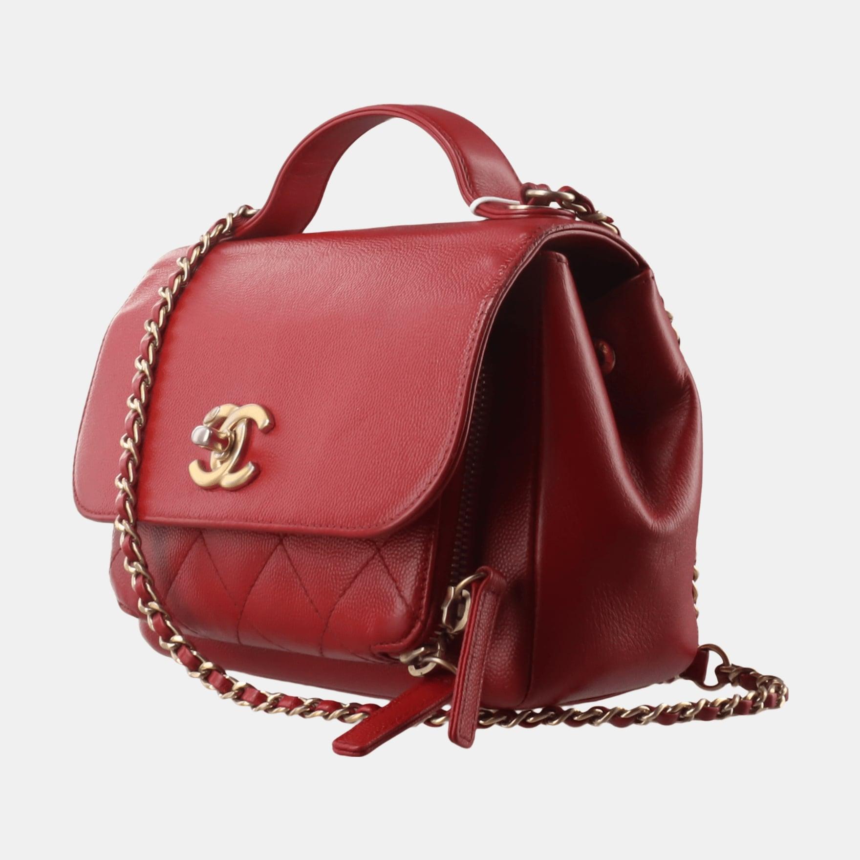 Chanel Business Affinity Medium Red Caviar Leather Top Handle Crossbody Bag 2