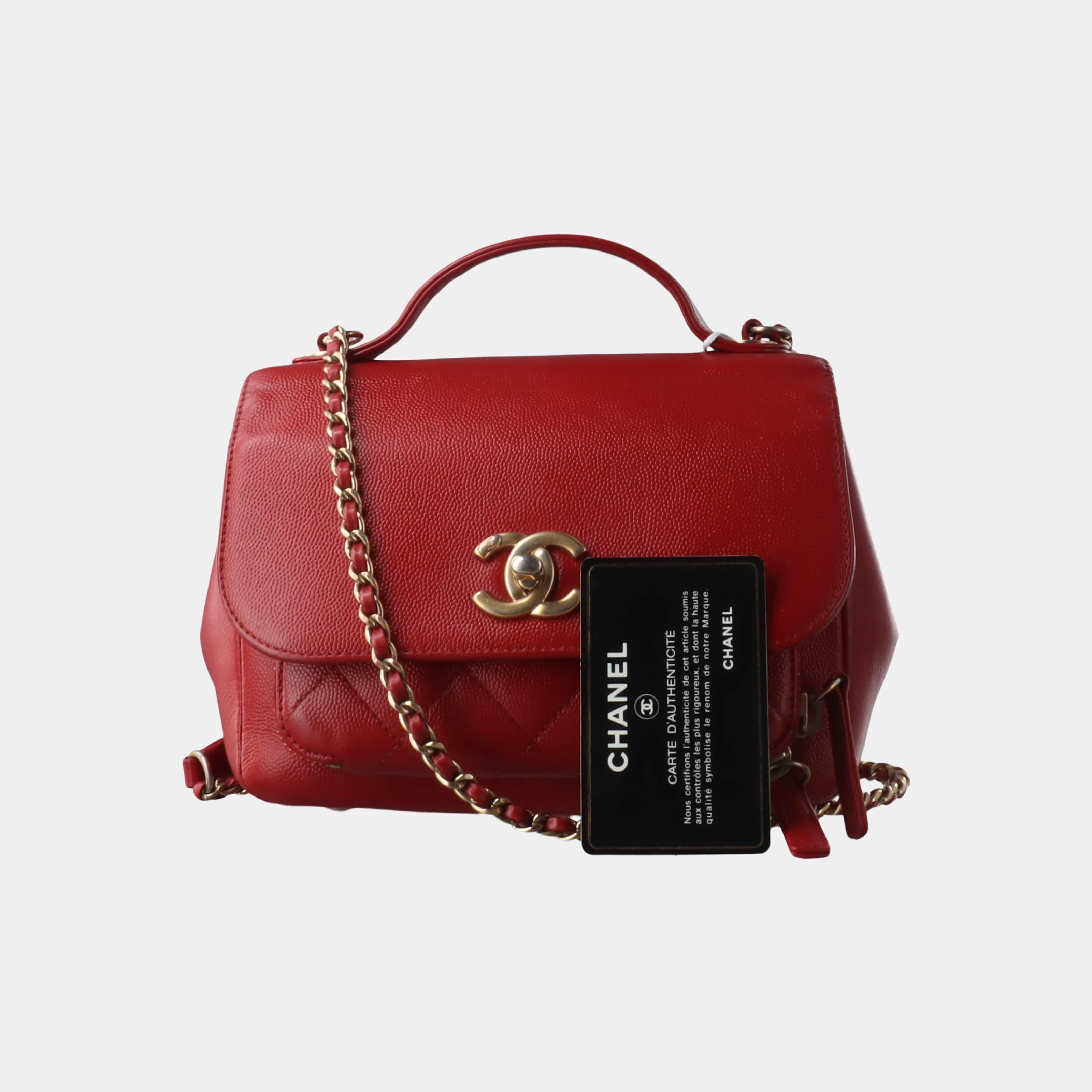 Chanel Business Affinity Medium Red Caviar Leather Top Handle Crossbody Bag 5