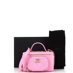 Chanel Business Affinity Top Handle Vanity Case with Chain Quilted Caviar Small