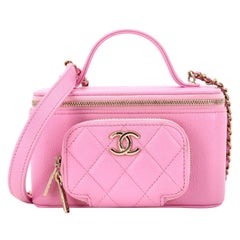 Chanel Business Affinity Top Handle Vanity Case with Chain Quilted Caviar Small