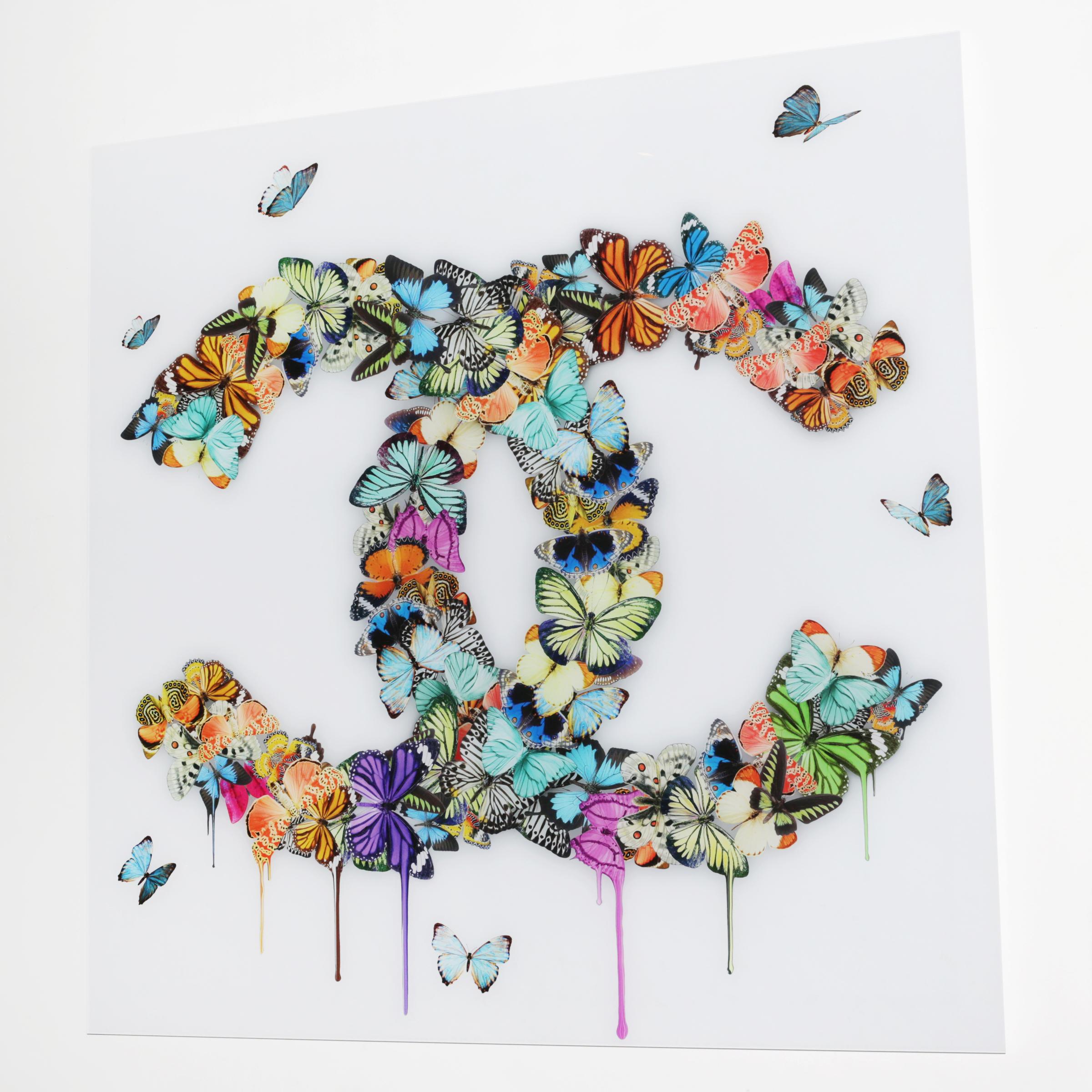 Wall decoration butterflies plexiglass photo in the style of Chanel.
Contemporary art. Limited edition of 20 pieces.