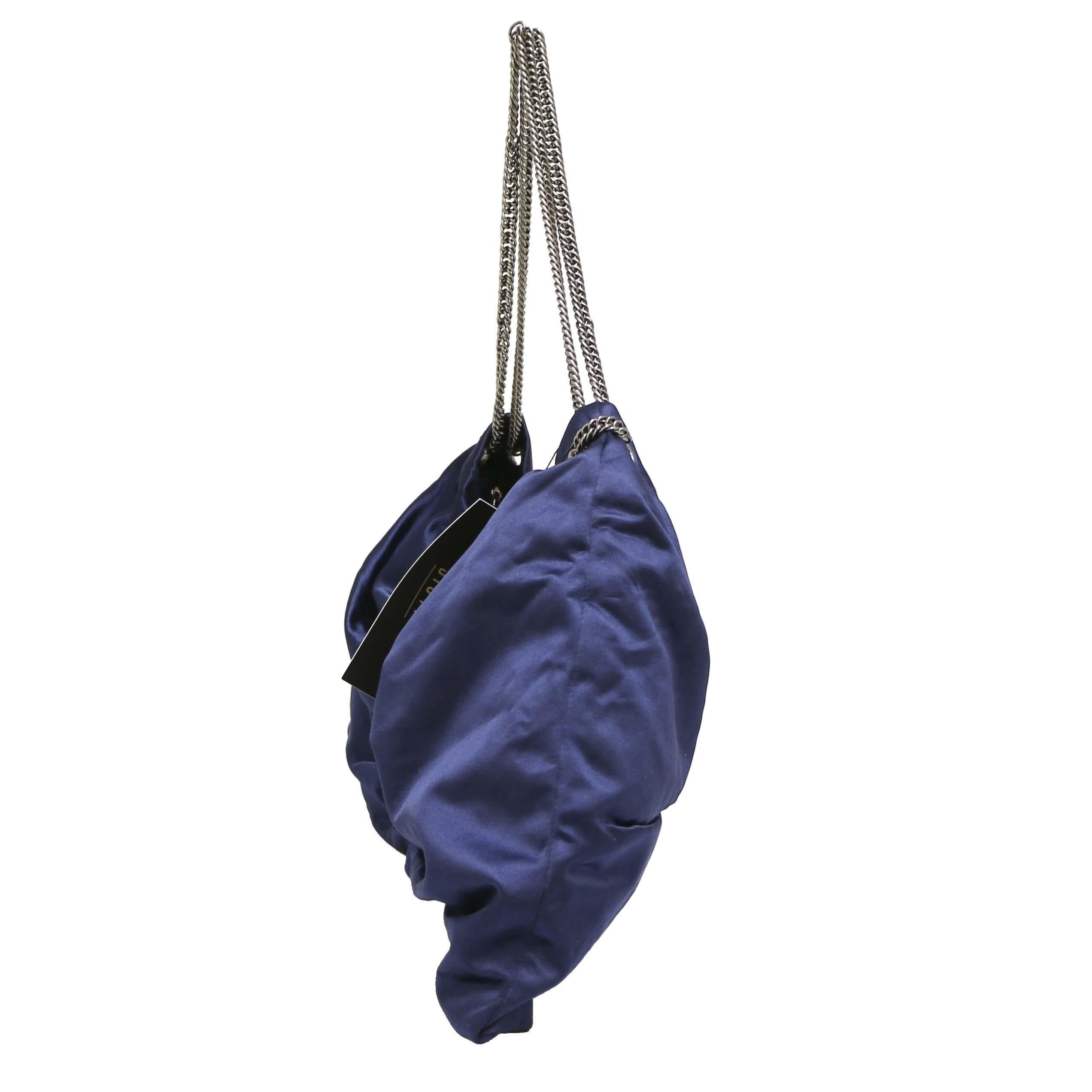 blue satin handbag