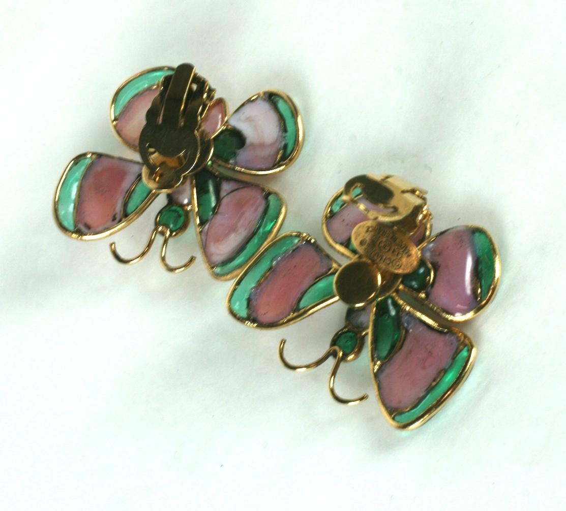 Chanel Butterfly Earclips of Poured Glass. Maison Gripoix In Excellent Condition For Sale In New York, NY