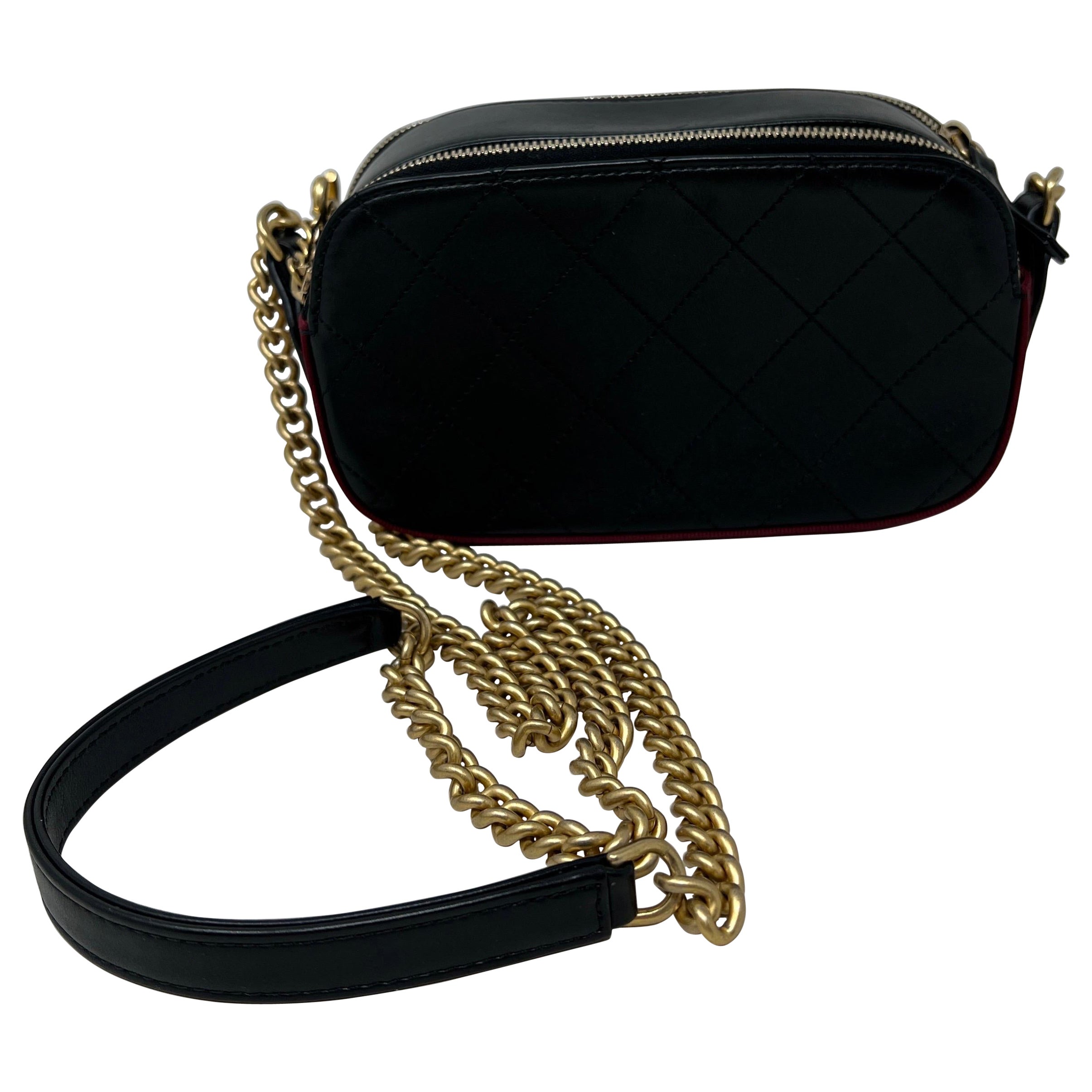 Chanel Button Up Black Calfskin Double Zip Camera Bag