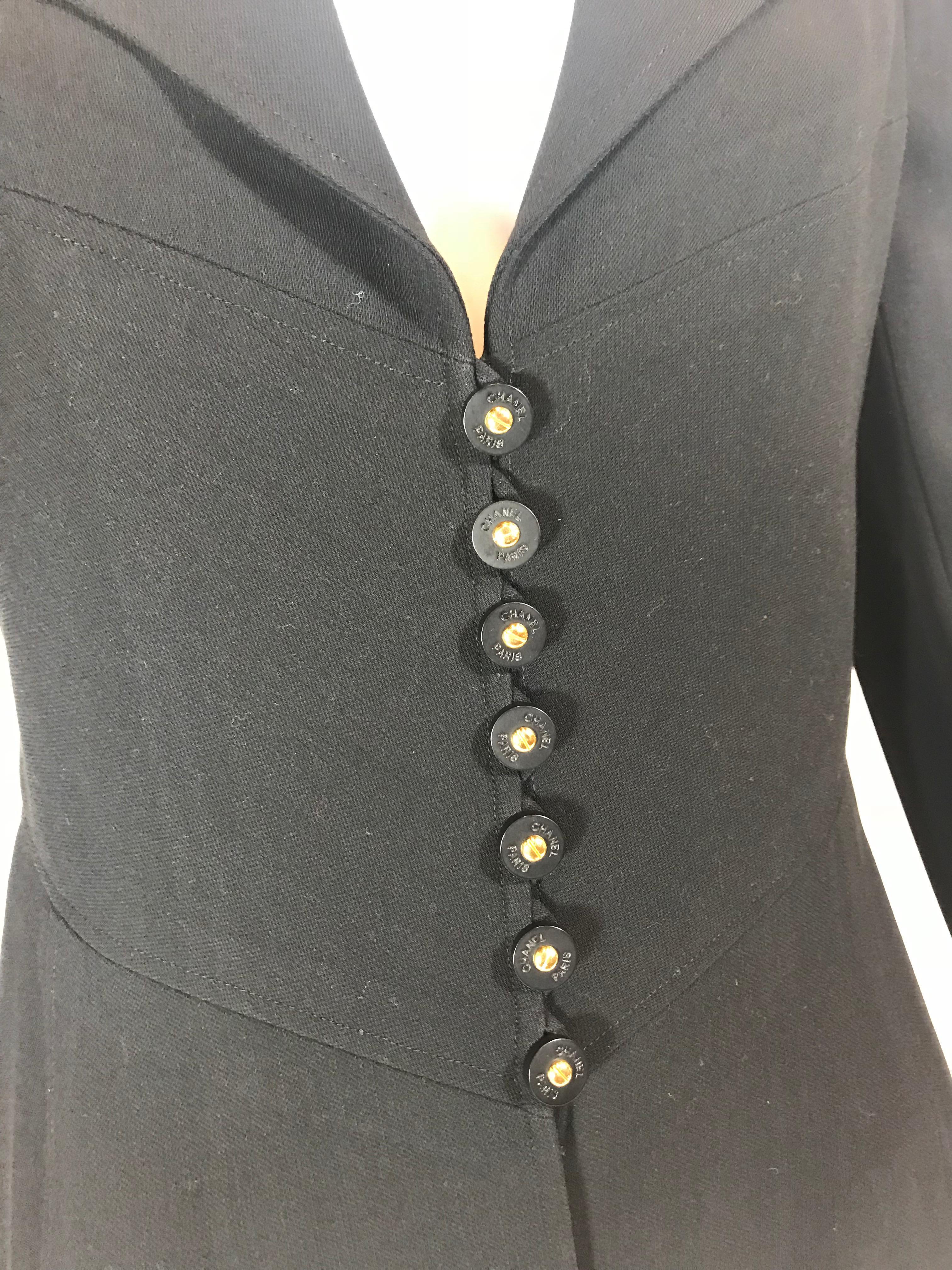 Black Chanel Button Up Blazer For Sale