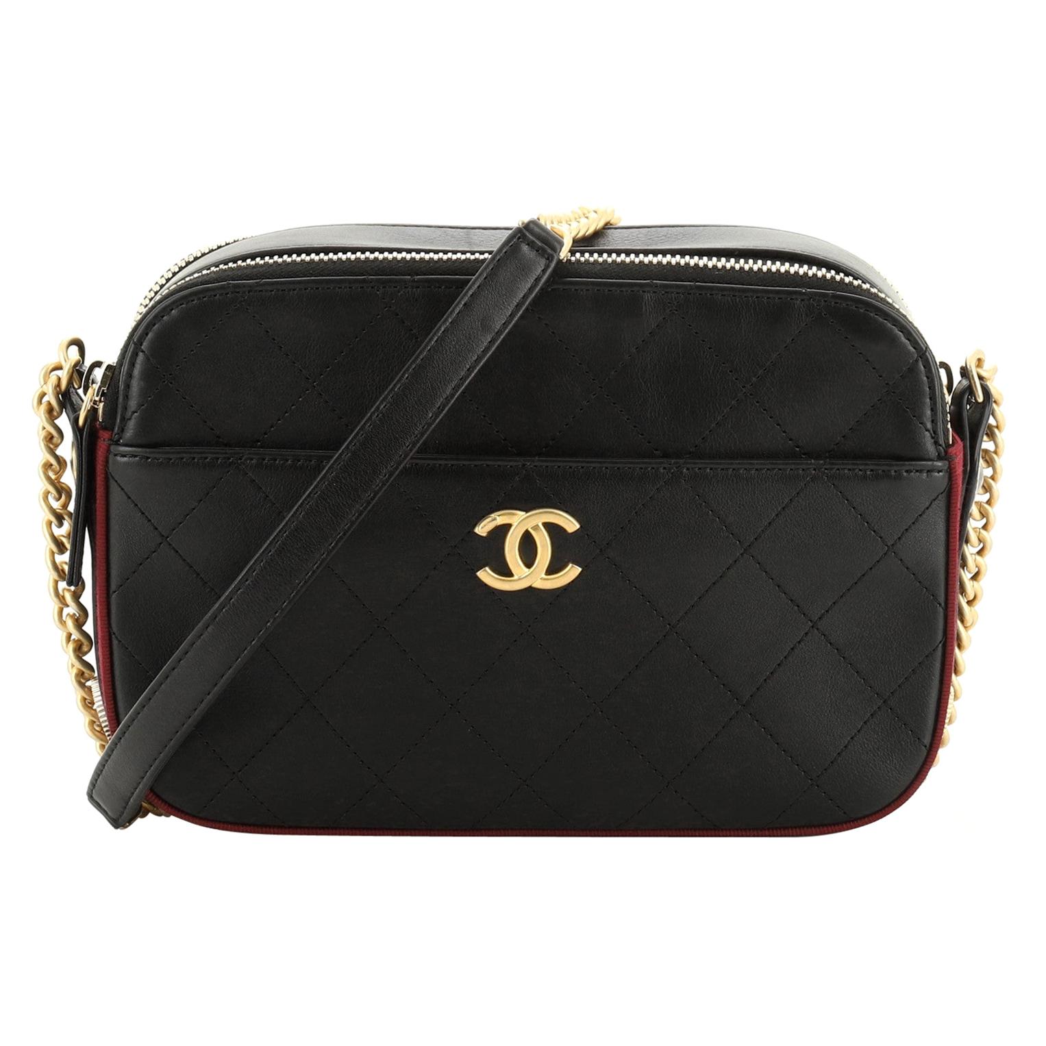 Chanel Button Up Camera Case Quilted Calfskin with Grosgrain