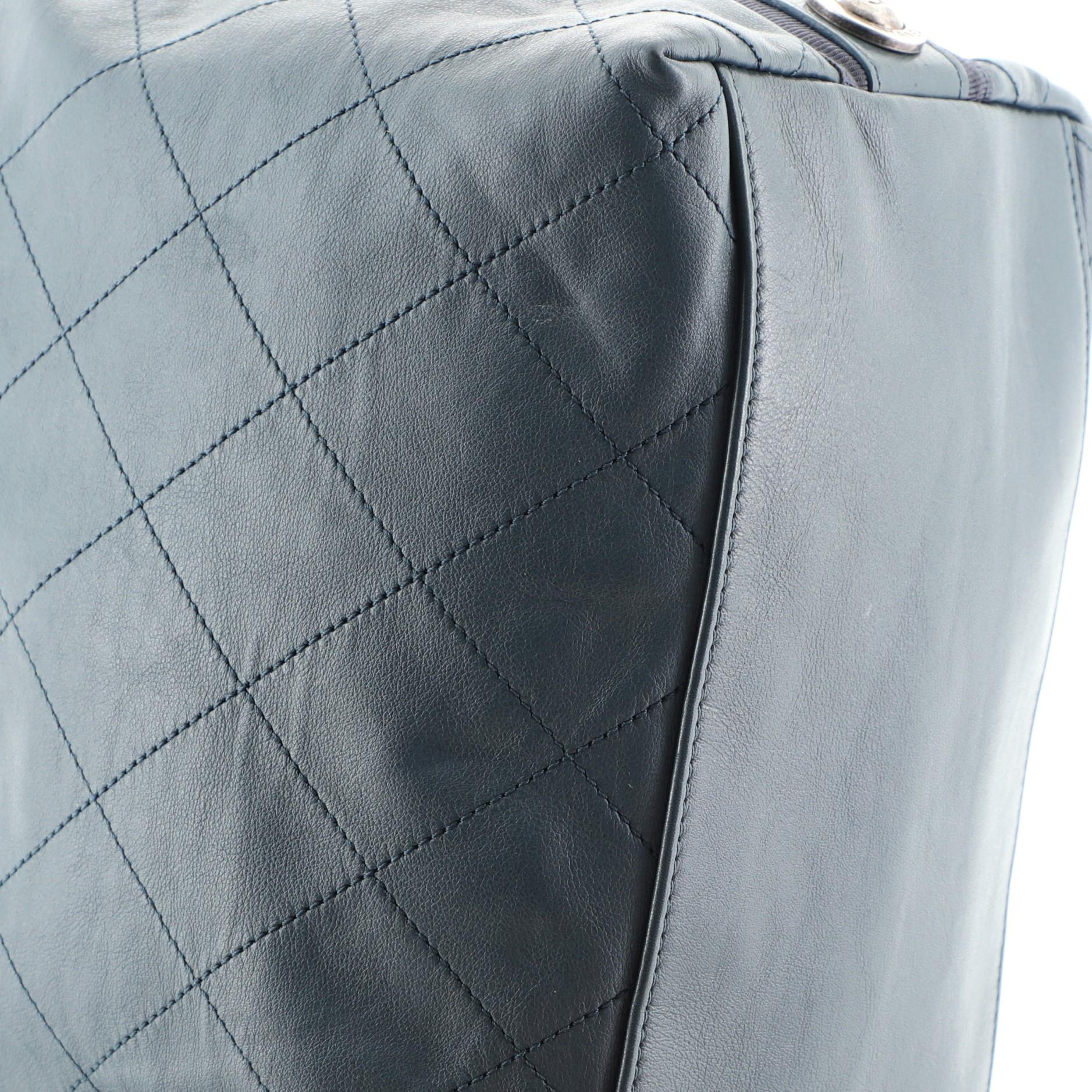 Black Chanel Button Up Hobo Quilted Calfskin with Grosgrain Large
